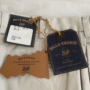 Bill’s Khakis classic fit, vintage twill in a stone color.  NWT.  Size 35 x 34.